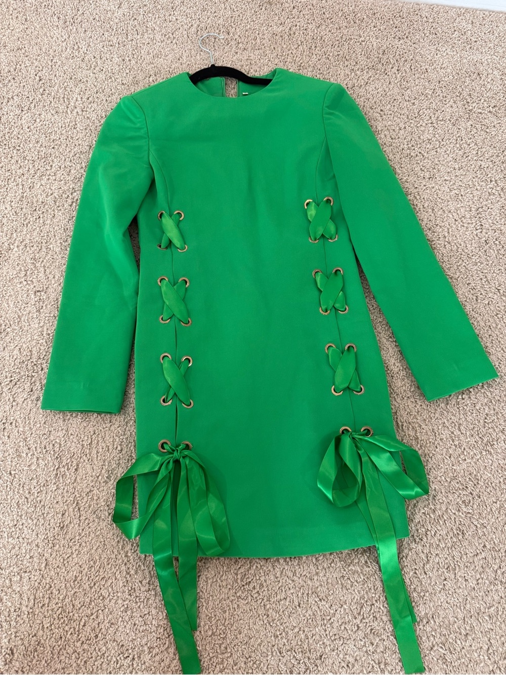 Girls' Green Lace-Up Ribbon Dress